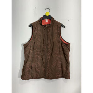 Womans Sports Savvy 1X Brown Orange Embroidered Zip Up Vest